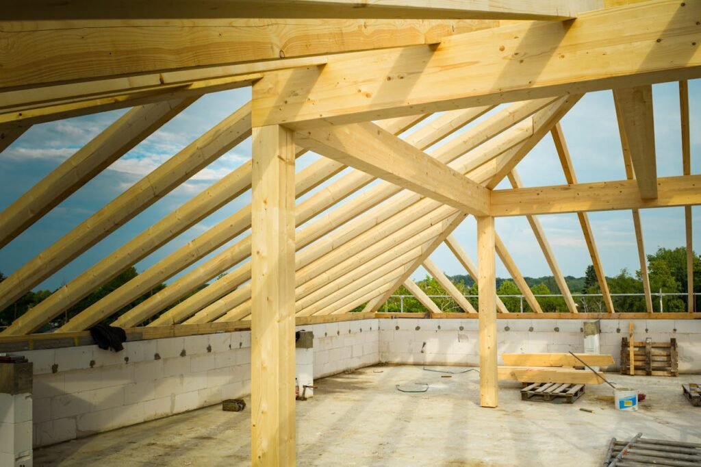 Wooden Frame of A House Ceiling Under Construction